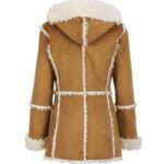 Womens Brown Fur Suede Overcoat With Hood - Image 2