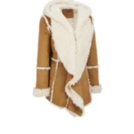 Womens Brown Fur Suede Overcoat With Hood