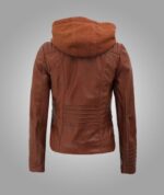 Womens Cafe Racer Detachable Leather Hooded Jacket - Image 2
