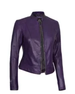 Women Purple Leather Jacket - Image 3