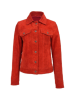 Women’s Red Trucker Suede Leather Jacket