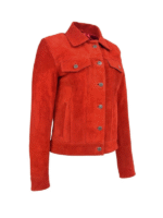 Women’s Red Trucker Suede Leather Jacket - Image 3