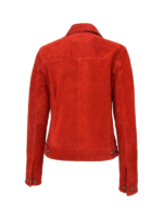 Women’s Red Trucker Suede Leather Jacket - Image 4