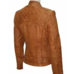 Women Slim Fit Brown Quilted Leather Jacket - Image 3