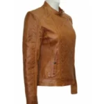 Women Slim Fit Brown Quilted Leather Jacket - Image 4