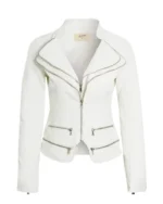 Womens White Faux Leather Biker Jacket