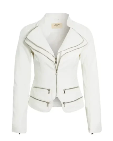 Womens White Faux Leather Biker Jacket