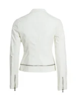 Womens White Faux Leather Biker Jacket - Image 3