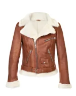 Womens Chestnut Aviator Shearling Jacket