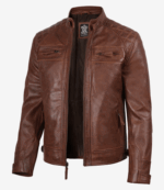 Men’s Cognac Brown Quilted Leather Fashion Biker Jacket