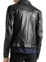 Mens Black Sheepskin Leather Trucker Jacket - Image 2