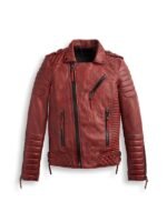 Men Red Biker Leather Motorbike Jacket