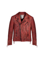 Sale Men Red Waxed Biker Leather Motorcycle Jacket