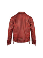 Sale Men Red Waxed Biker Leather Motorcycle Jacket - Image 3