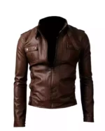 Slimfit Brown Strap Pocket Biker Jacket
