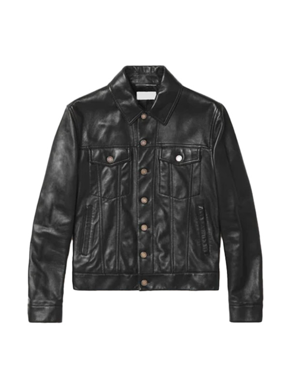 Mens-Black-Sheepskin-Leather-Trucker-Jacket Mens Black Sheepskin Leather Trucker Jacket - Image 1