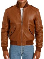 Men’s Brown Leather Bomber Jacket