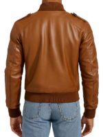 Men’s Brown Leather Bomber Jacket - Image 3