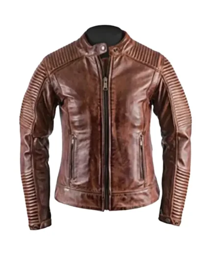 Mens Retro Cafe Racer Distressed Brown leather Jacket