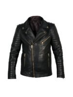 Mens Quilted Moto Black leather jacket