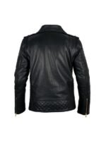 Mens Quilted Moto Black leather jacket - Image 3