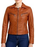 Womens Dark Brown Leather Aviator Jacket